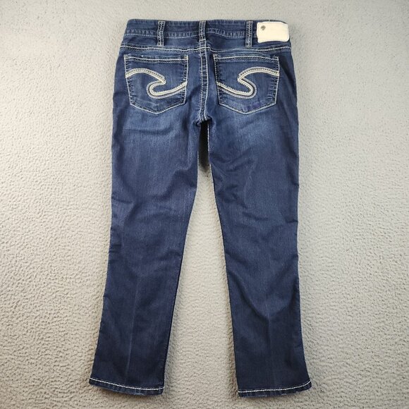 Silver Jeans Women's 31 Frances Mid Capri Stretch Low Rise Whiskered Blue Denim - Picture 2 of 11